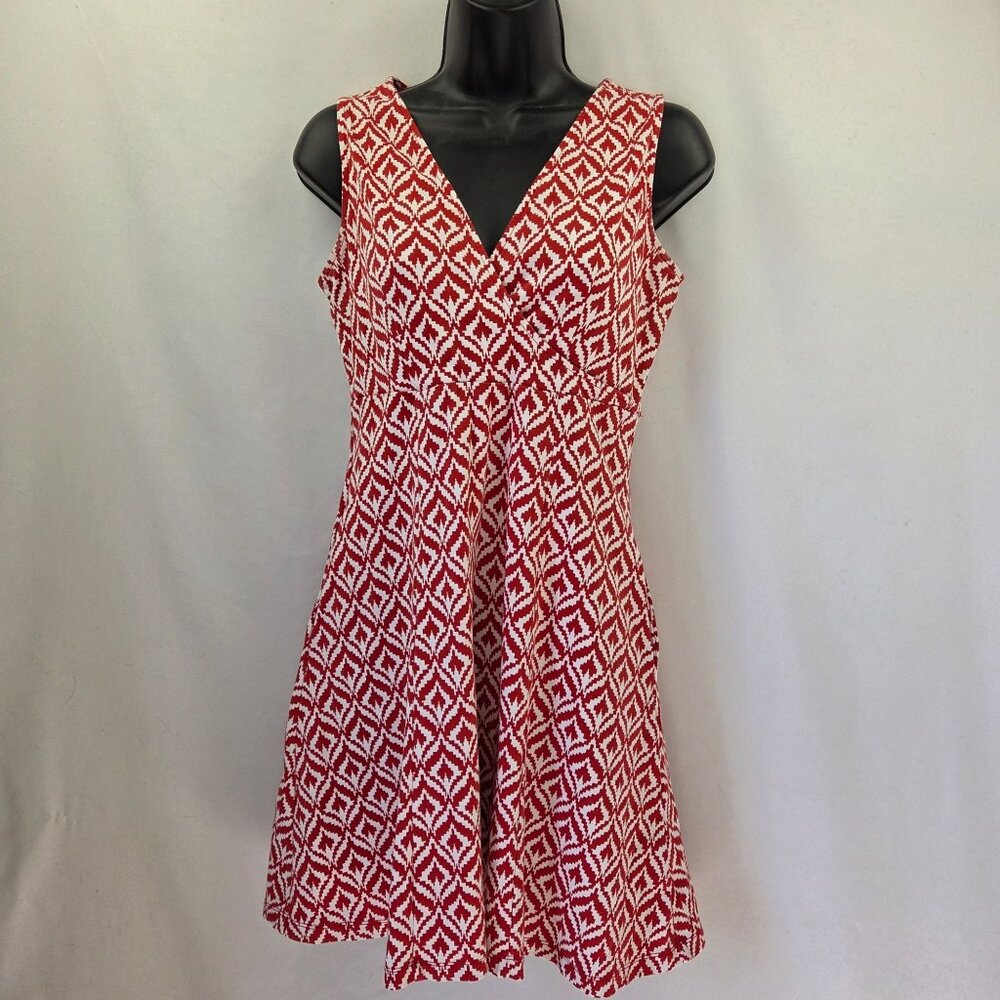 New York & Company Red & White Geometric Print Sleeveless Dress Size S 100% Cott